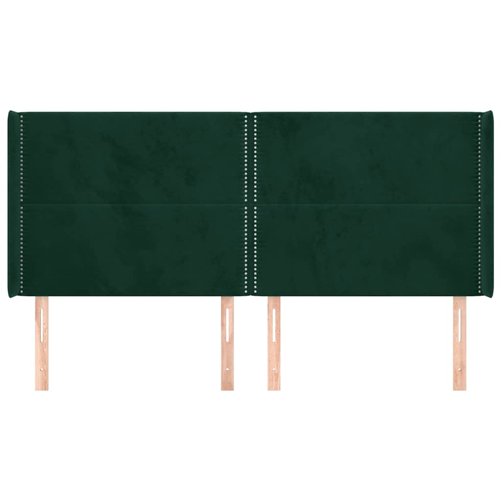 Uzglavlje s ušima tamnozeleno 203x16x118/128 cm baršunasto
