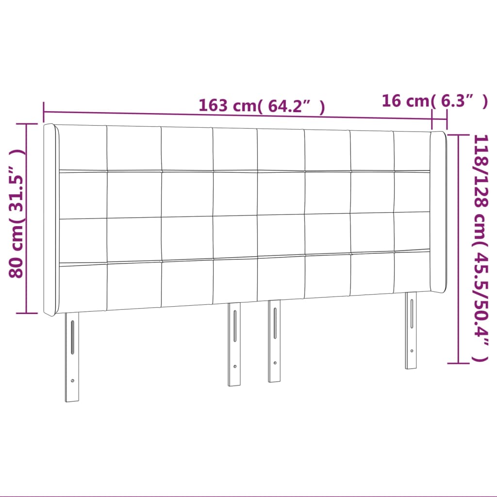 Uzglavlje s ušima crno 163x16x118/128 cm od tkanine