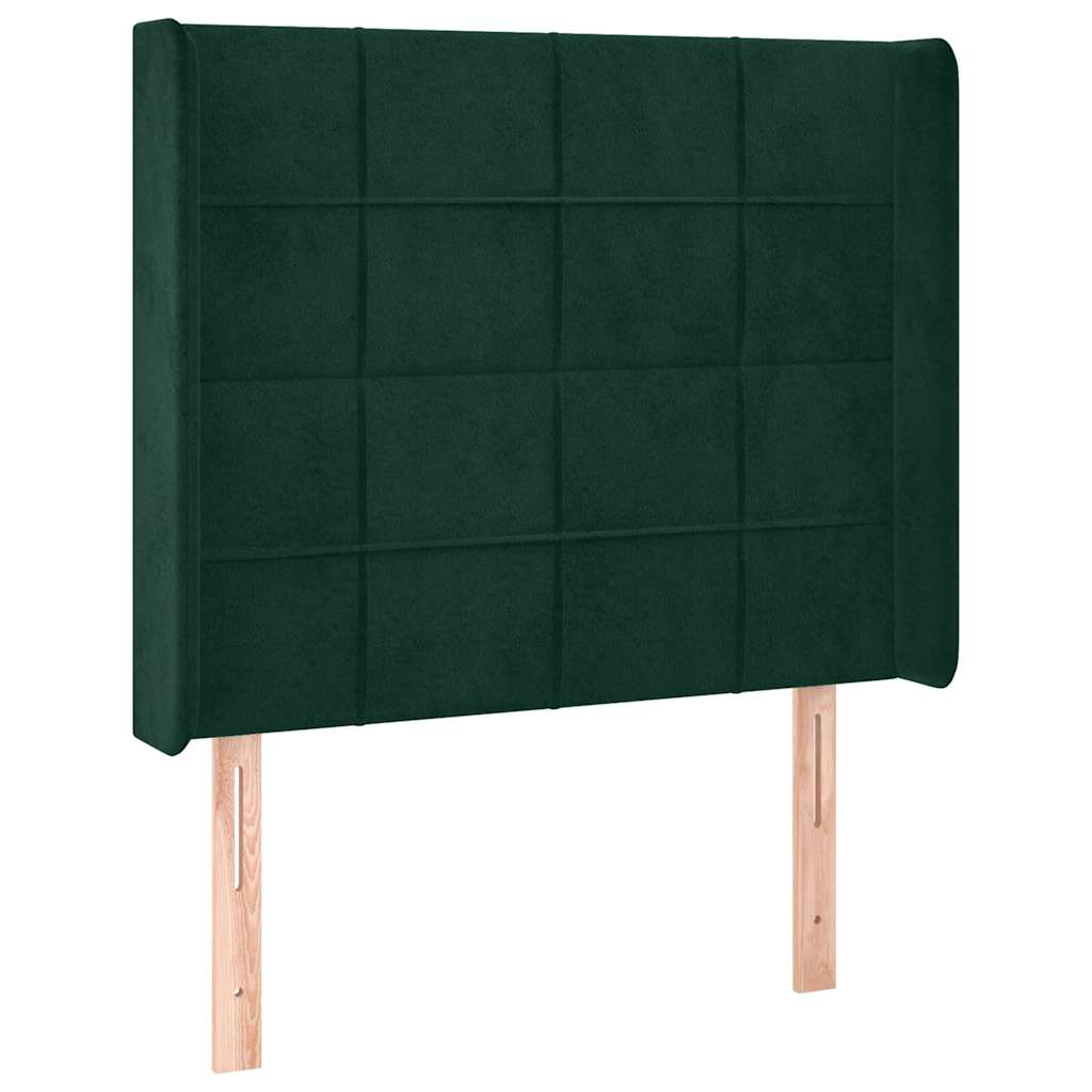 Uzglavlje s ušima tamnozeleno 103x16x118/128 cm baršunasto