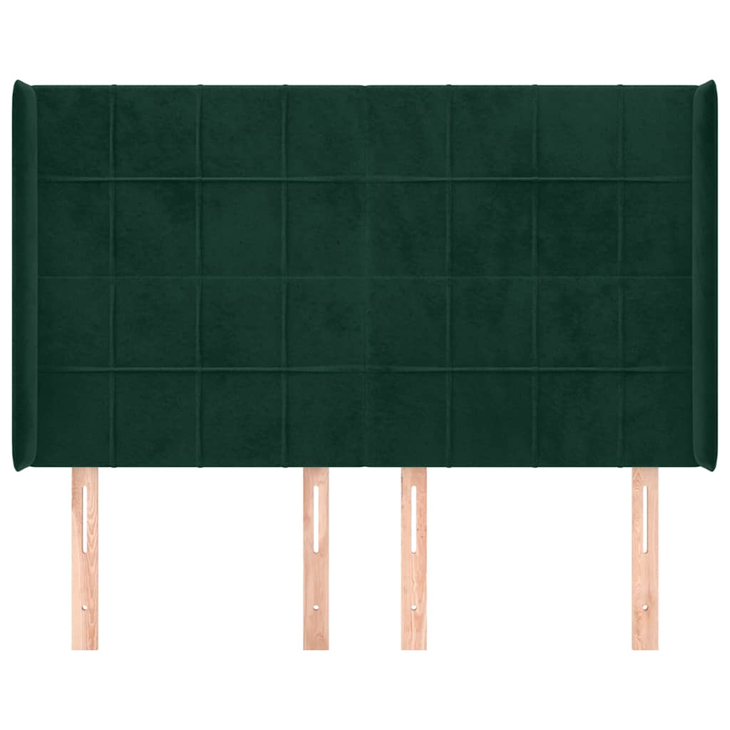 Uzglavlje s ušima tamnozeleno 147x16x118/128 cm baršunasto