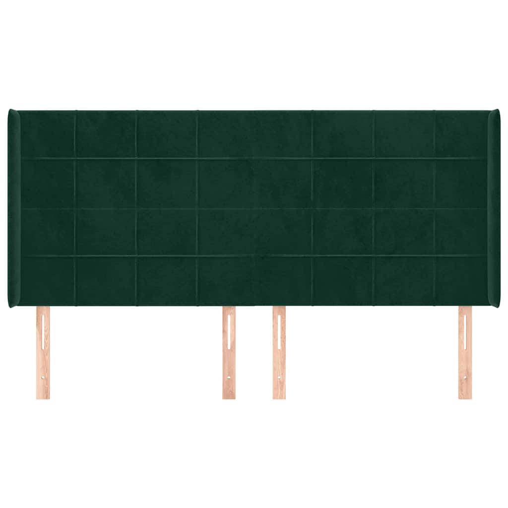 Uzglavlje s ušima tamnozeleno 163x16x118/128 cm baršunasto