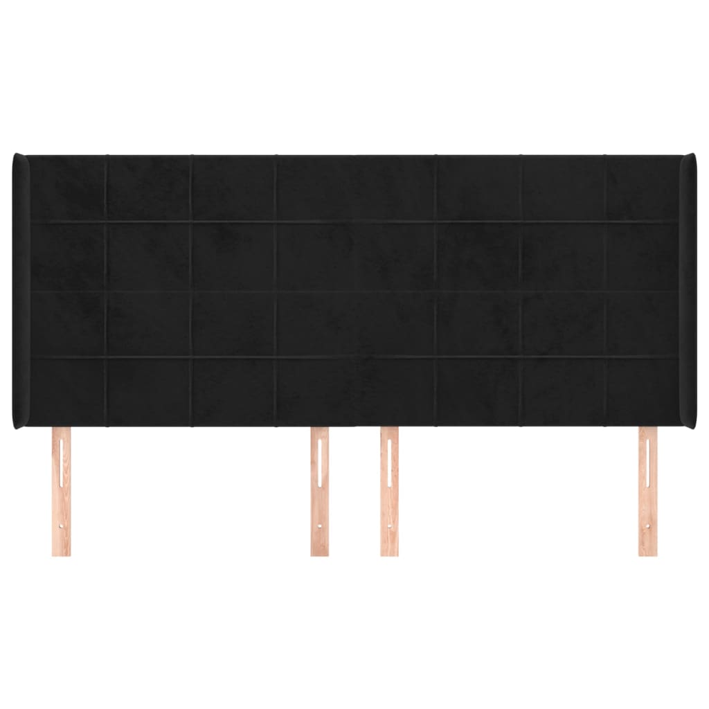 Uzglavlje s ušima crno 183x16x118/128 cm baršunasto