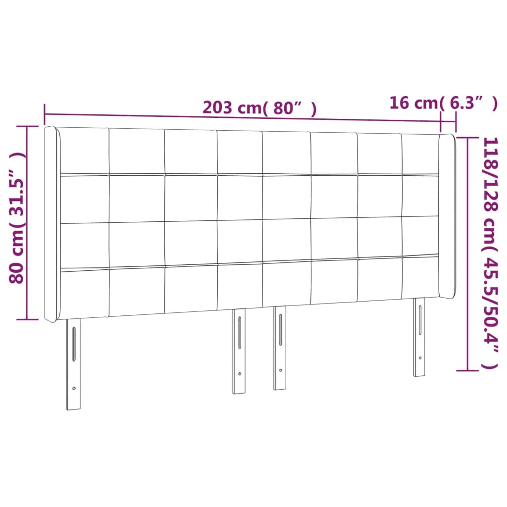 Uzglavlje s ušima svjetlosivo 203x16x118/128 cm baršunasto