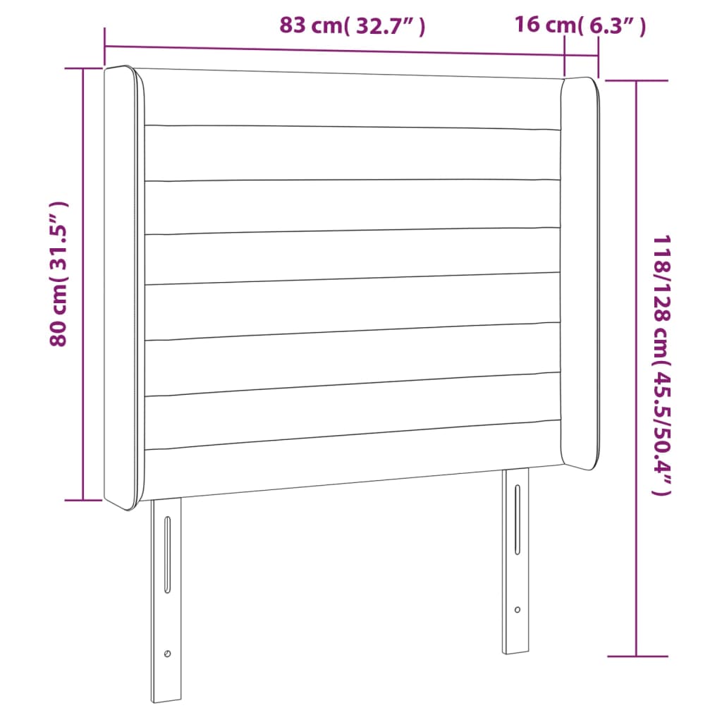 Uzglavlje s ušima crno 83x16x118/128 cm od tkanine