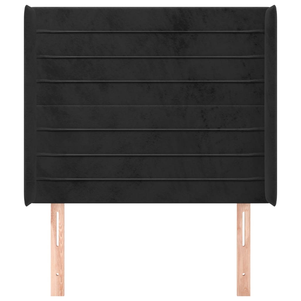Uzglavlje s ušima crno 103x16x118/128 cm baršunasto