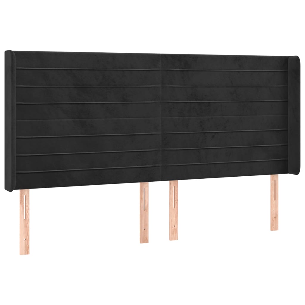 Uzglavlje s ušima crno 203x16x118/128 cm baršunasto