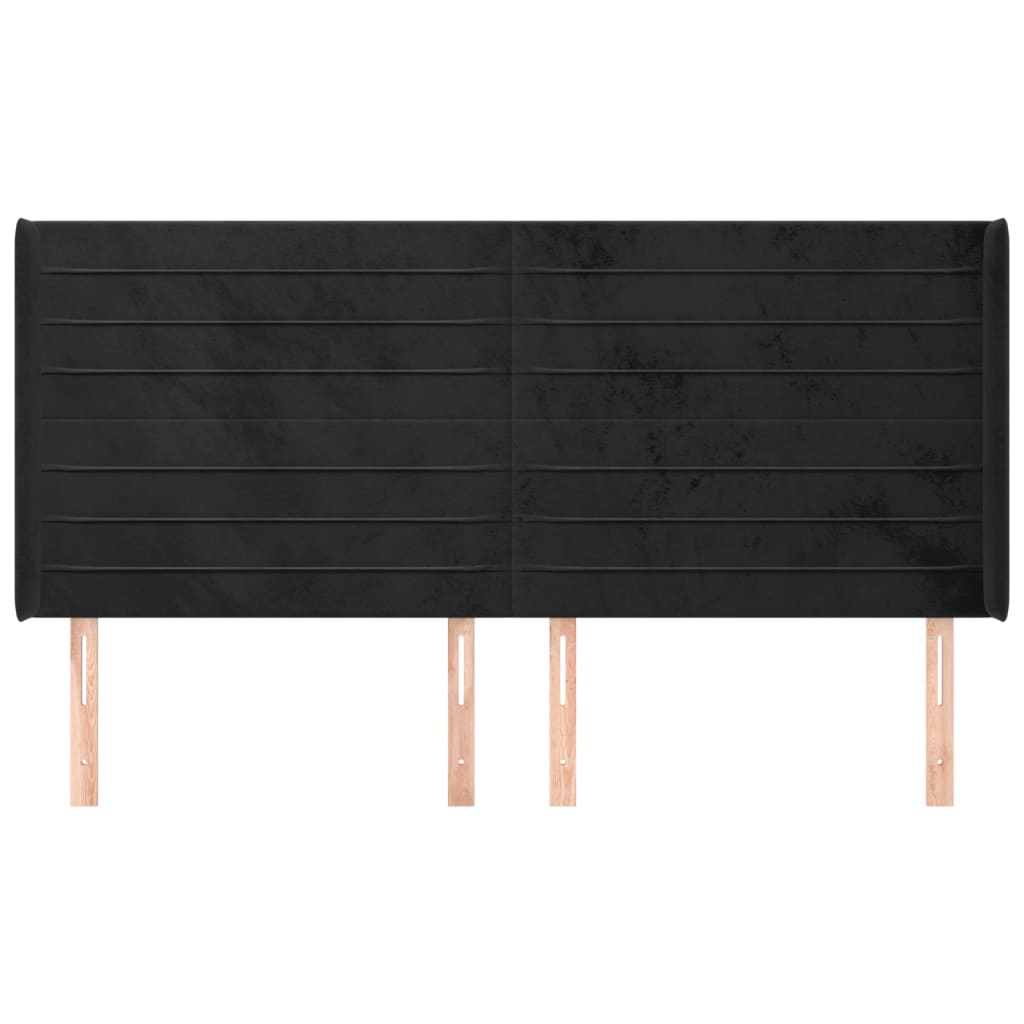 Uzglavlje s ušima crno 203x16x118/128 cm baršunasto