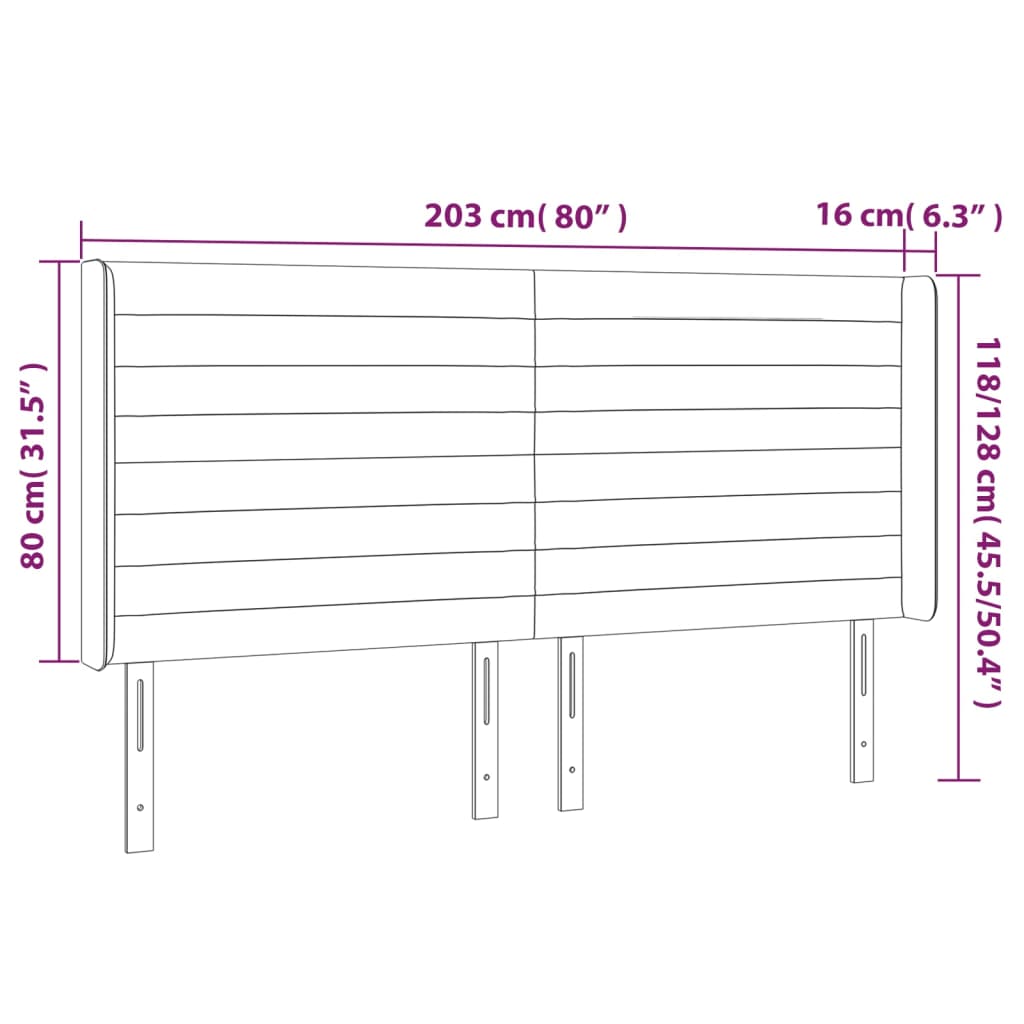 Uzglavlje s ušima crno 203x16x118/128 cm baršunasto