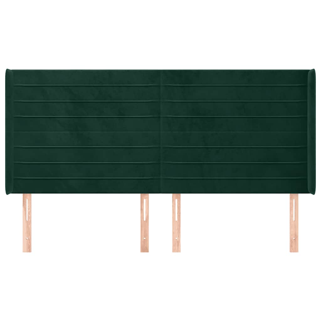 Uzglavlje s ušima tamnozeleno 203x16x118/128 cm baršunasto
