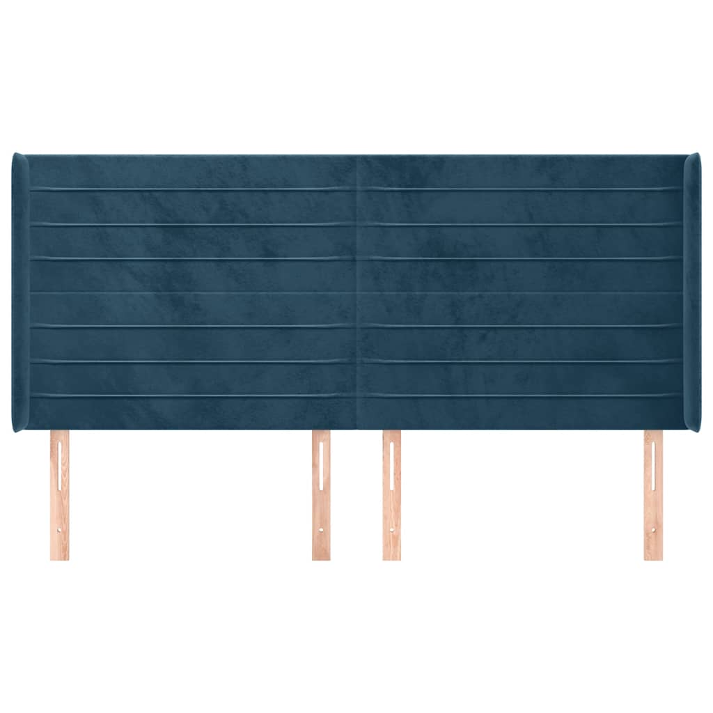Uzglavlje s ušima tamnoplavo 203x16x118/128 cm baršunasto