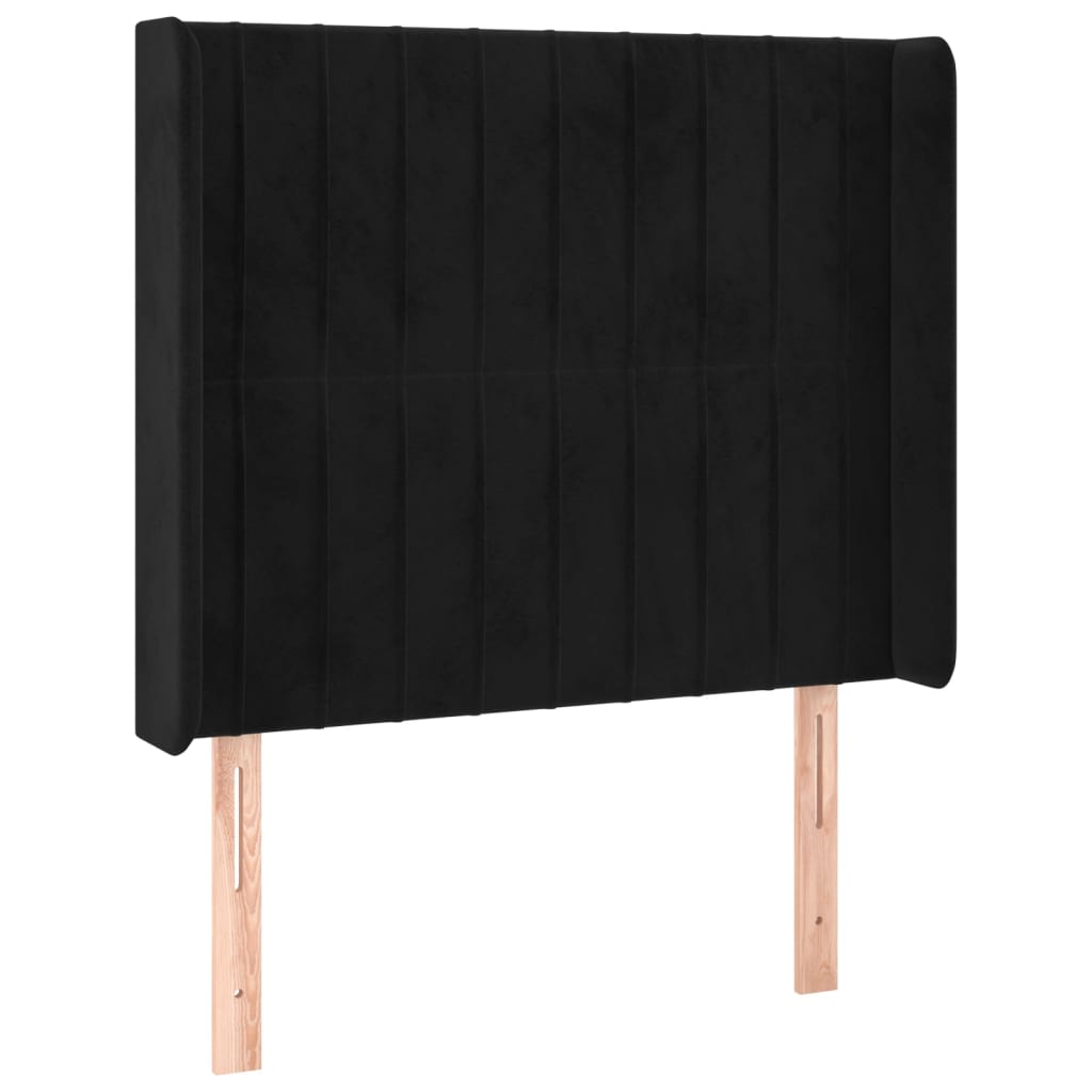 Uzglavlje s ušima crno 83x16x118/128 cm baršunasto
