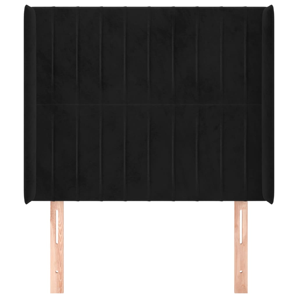 Uzglavlje s ušima crno 83x16x118/128 cm baršunasto