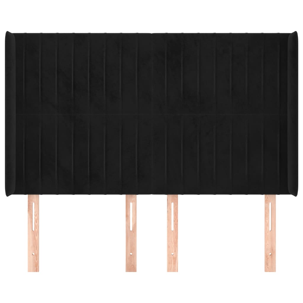 Uzglavlje s ušima crno 147x16x118/128 cm baršunasto