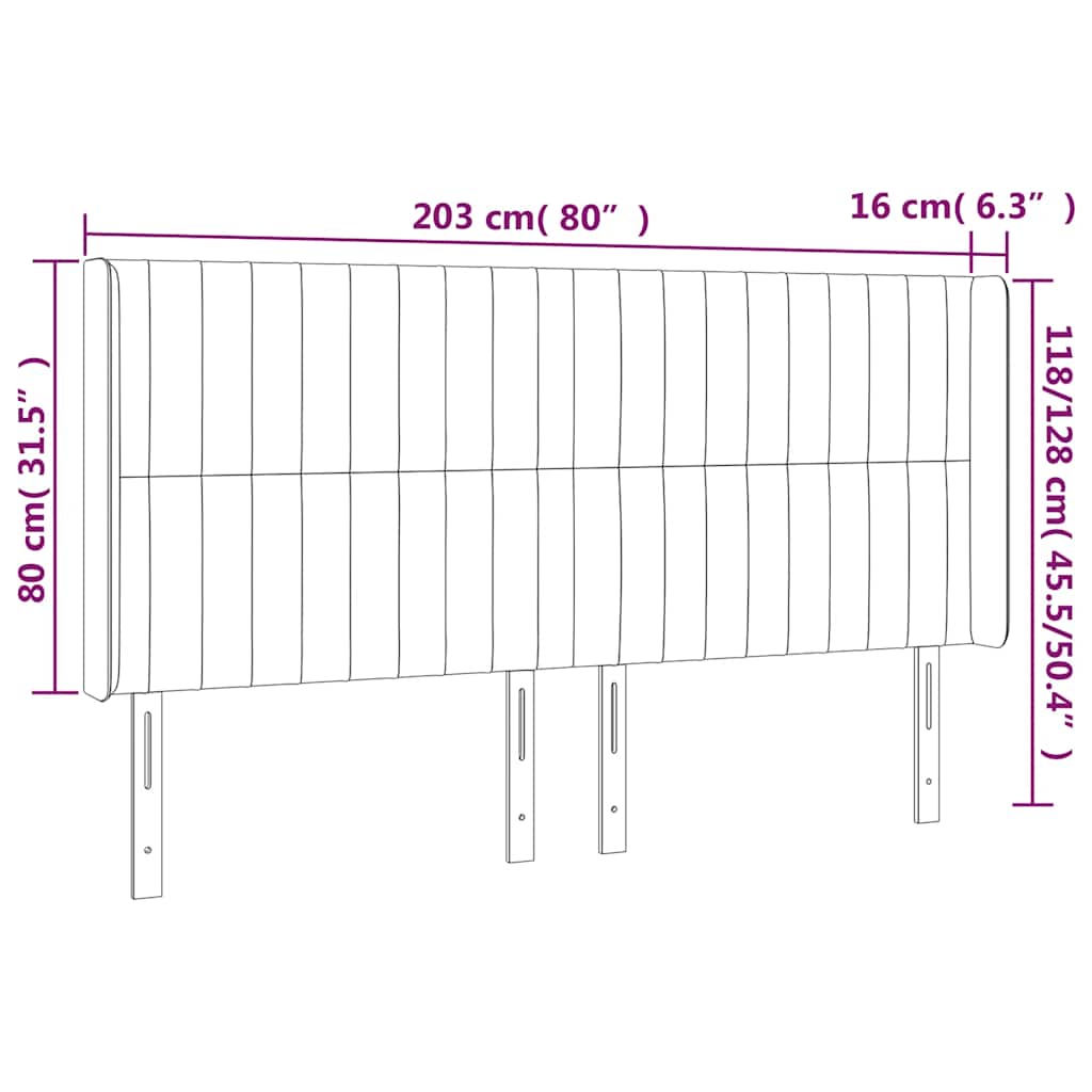 Uzglavlje s ušima tamnoplavo 203x16x118/128 cm baršunasto