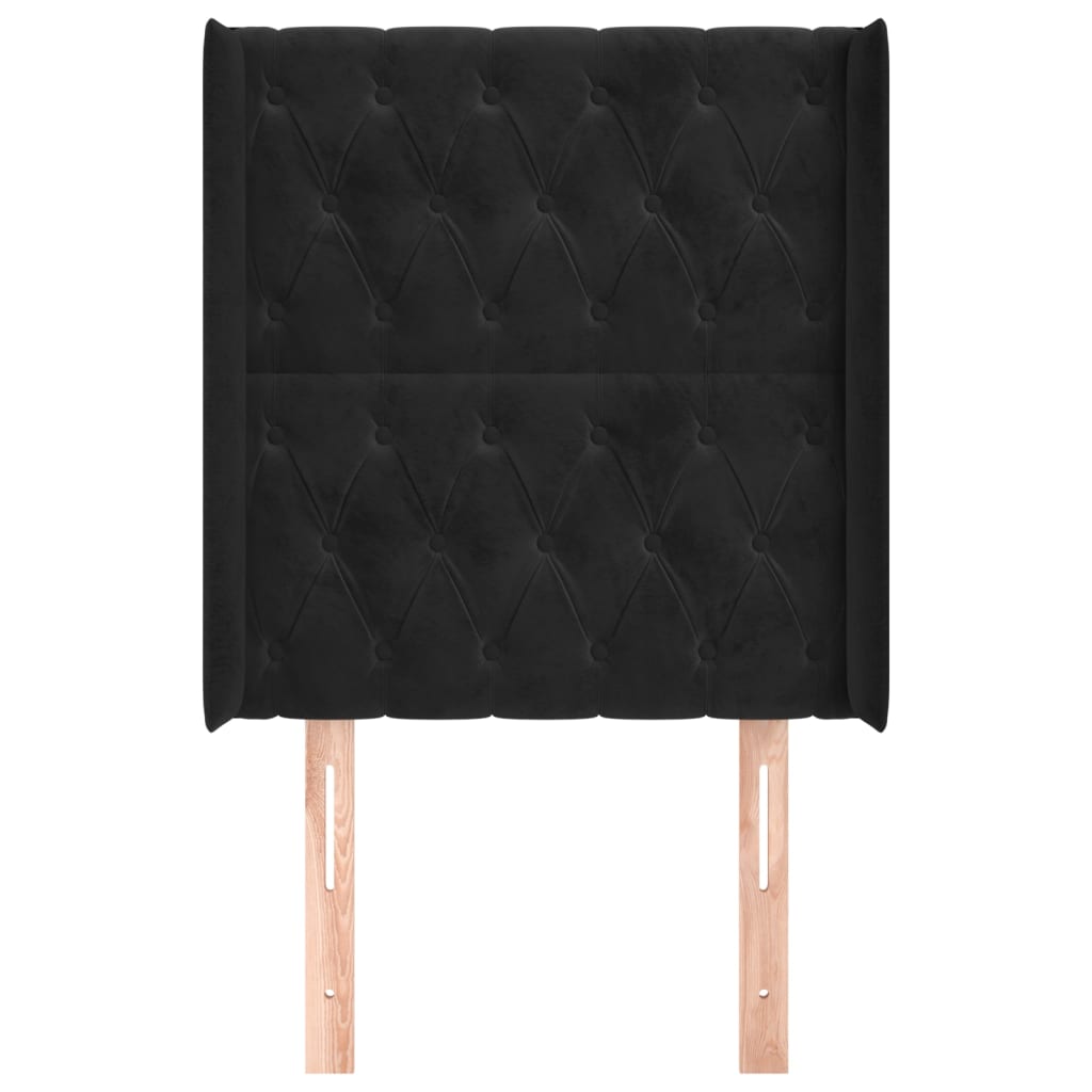 Uzglavlje s ušima crno 83x16x118/128 cm baršunasto