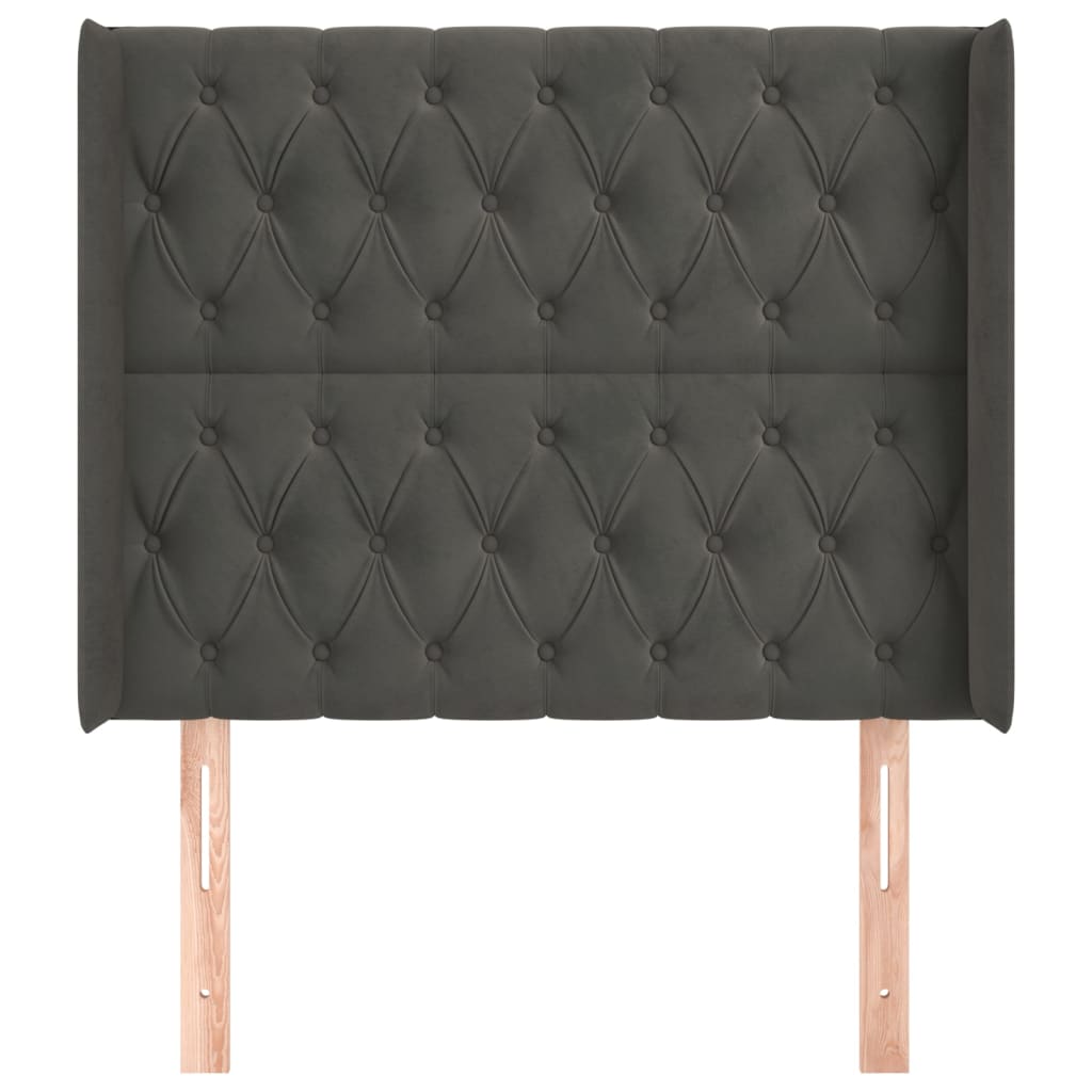 Uzglavlje s ušima tamnosivo 93x16x118/128 cm baršunasto