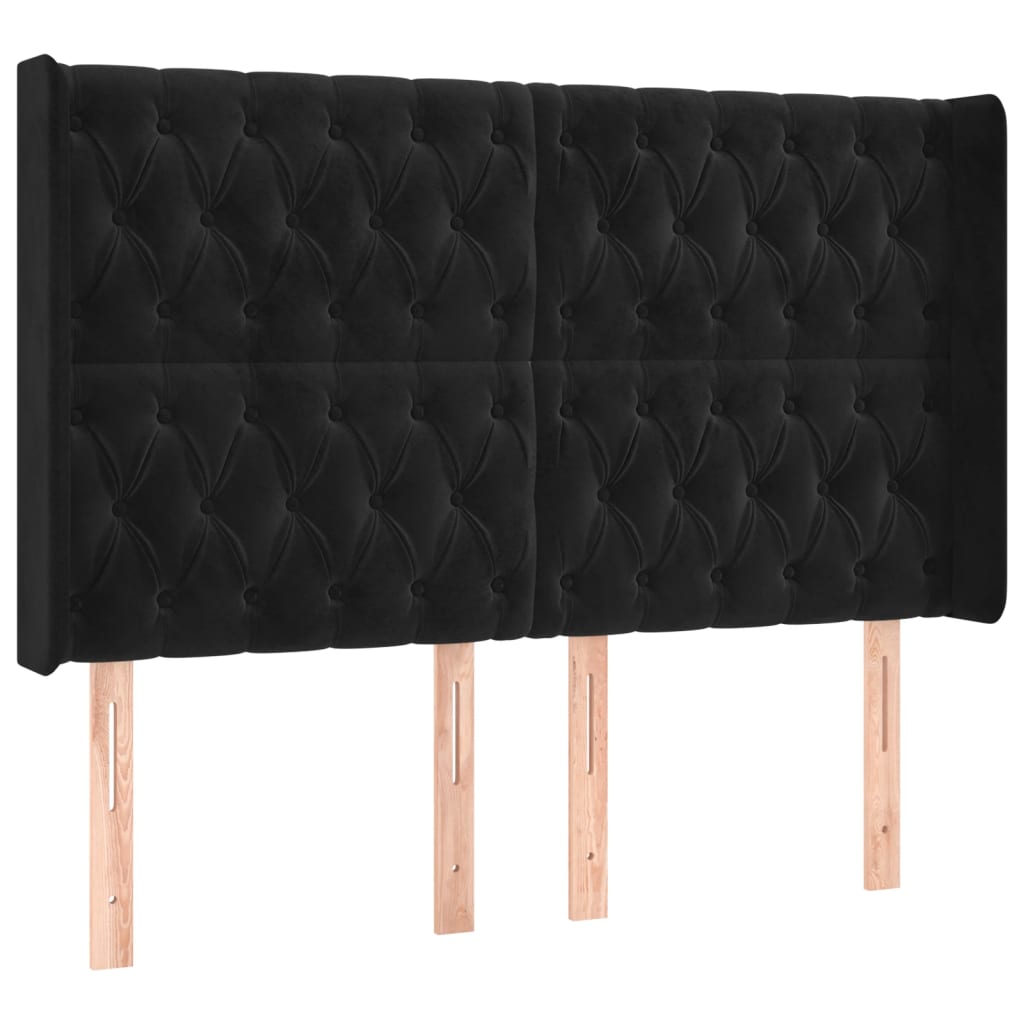 Uzglavlje s ušima crno 163x16x118/128 cm baršunasto