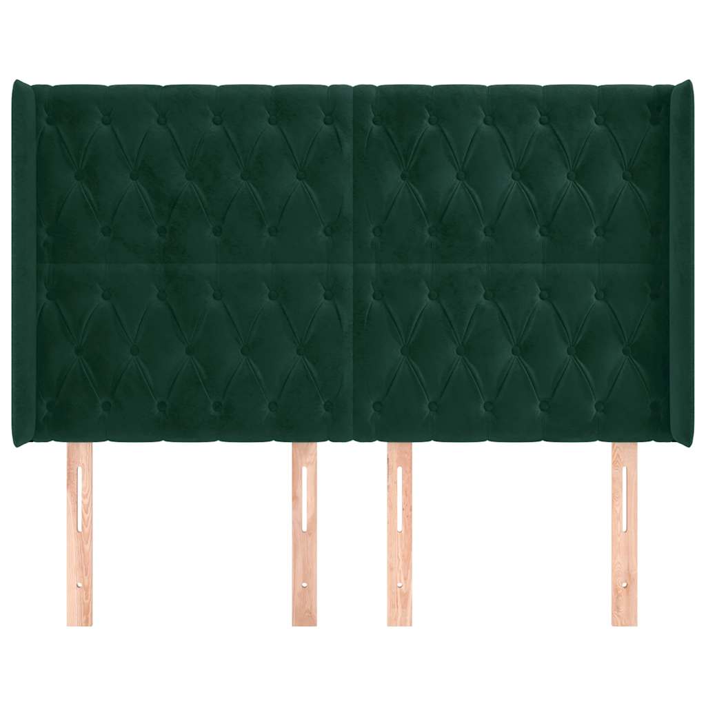 Uzglavlje s ušima tamnozeleno 163x16x118/128 cm baršunasto