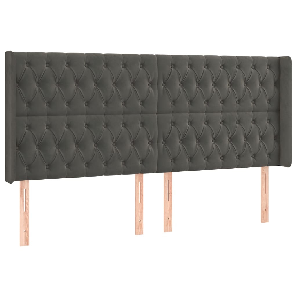 Uzglavlje s ušima tamnosivo 183x16x118/128 cm baršunasto