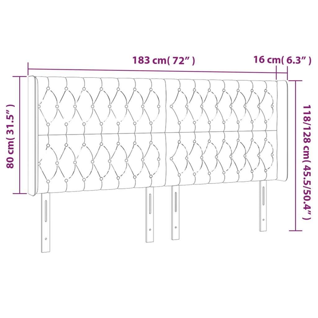Uzglavlje s ušima crno 183x16x118/128 cm baršunasto