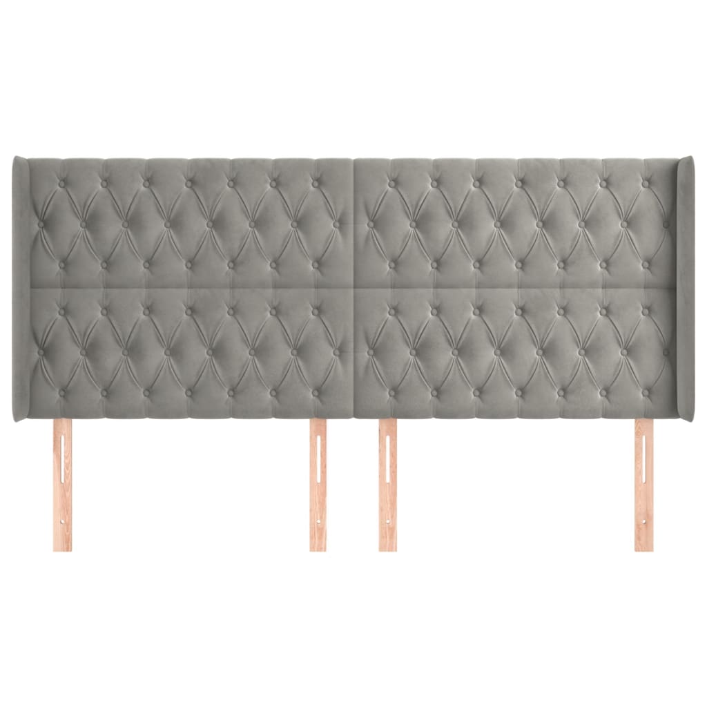 Uzglavlje s ušima svjetlosivo 203x16x118/128 cm baršunasto