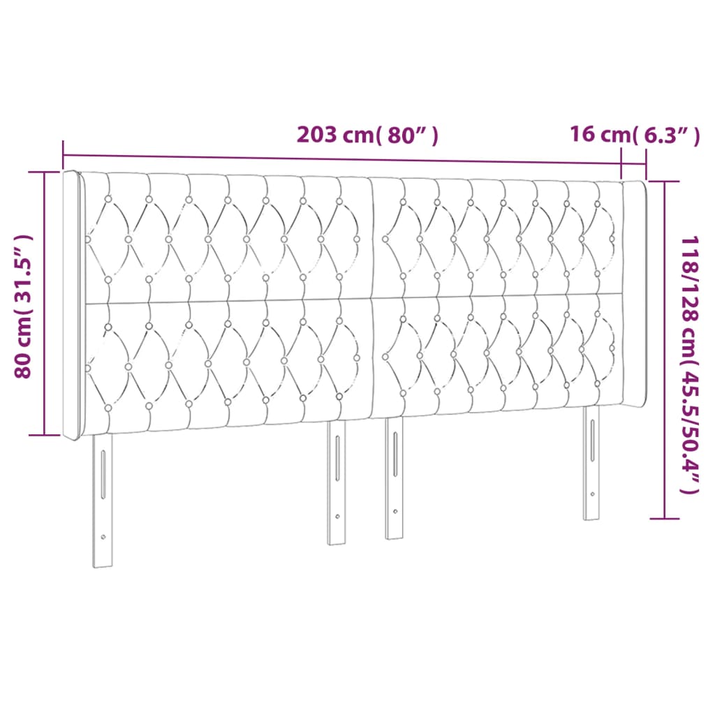 Uzglavlje s ušima ružičasto 203x16x118/128 cm baršunasto