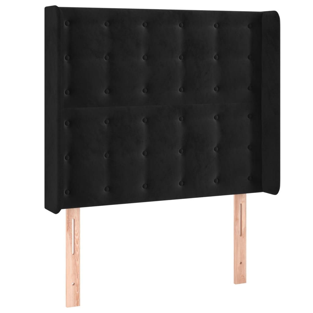 Uzglavlje s ušima crno 83x16x118/128 cm baršunasto