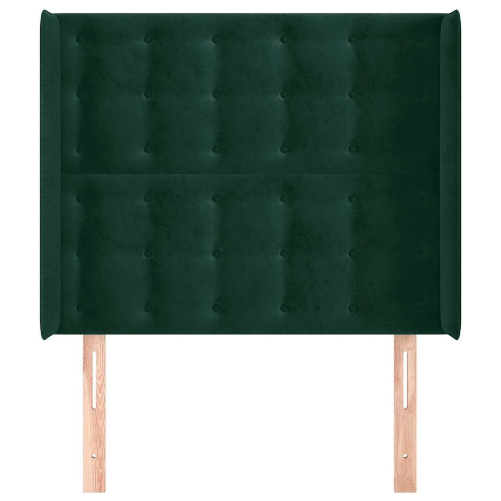 Uzglavlje s ušima tamnozeleno 83x16x118/128 cm baršunasto