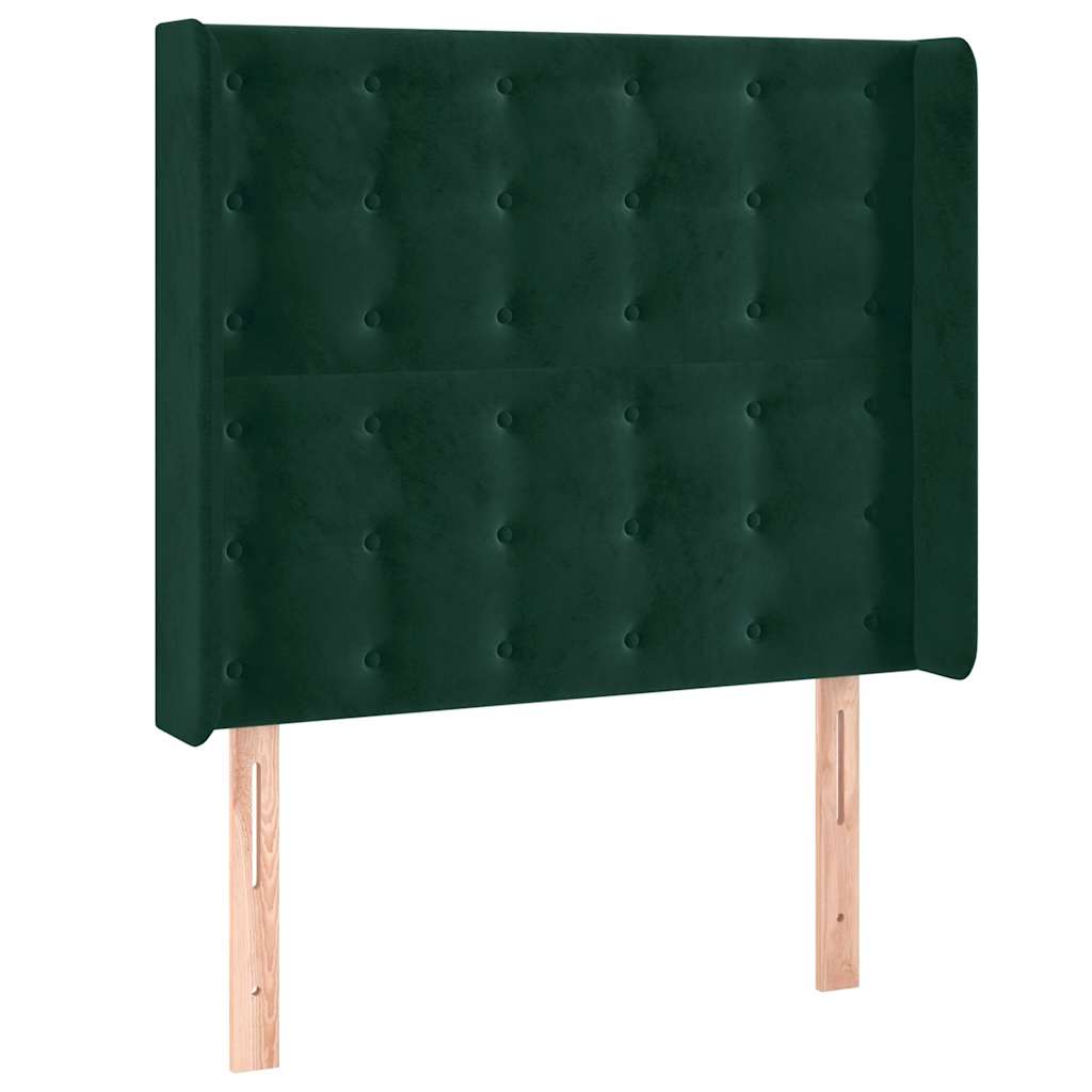Uzglavlje s ušima tamnozeleno 103x16x118/128 cm baršunasto