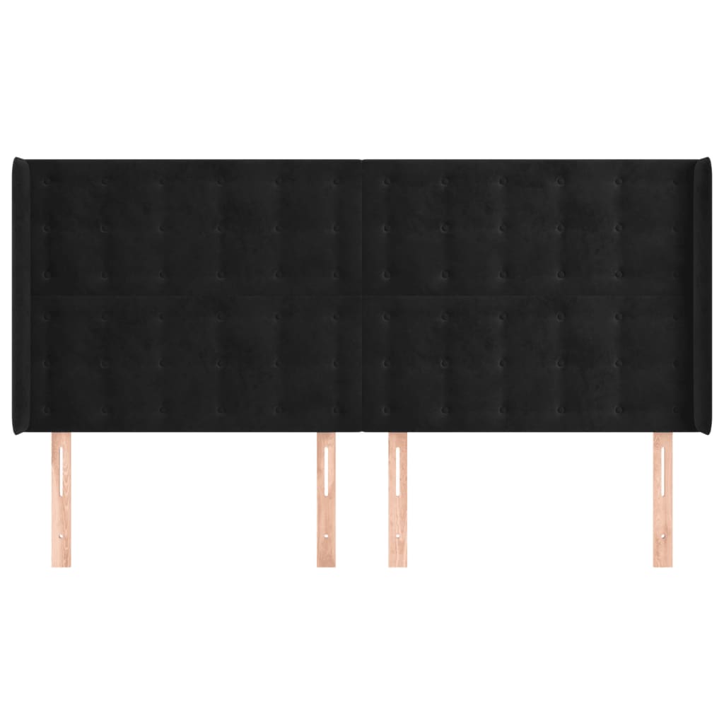 Uzglavlje s ušima crno 183x16x118/128 cm baršunasto
