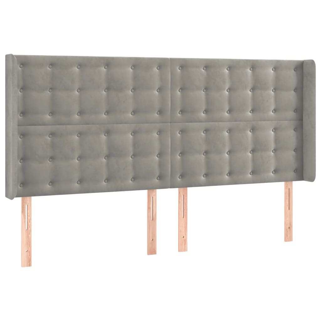 Uzglavlje s ušima svjetlosivo 203x16x118/128 cm baršunasto