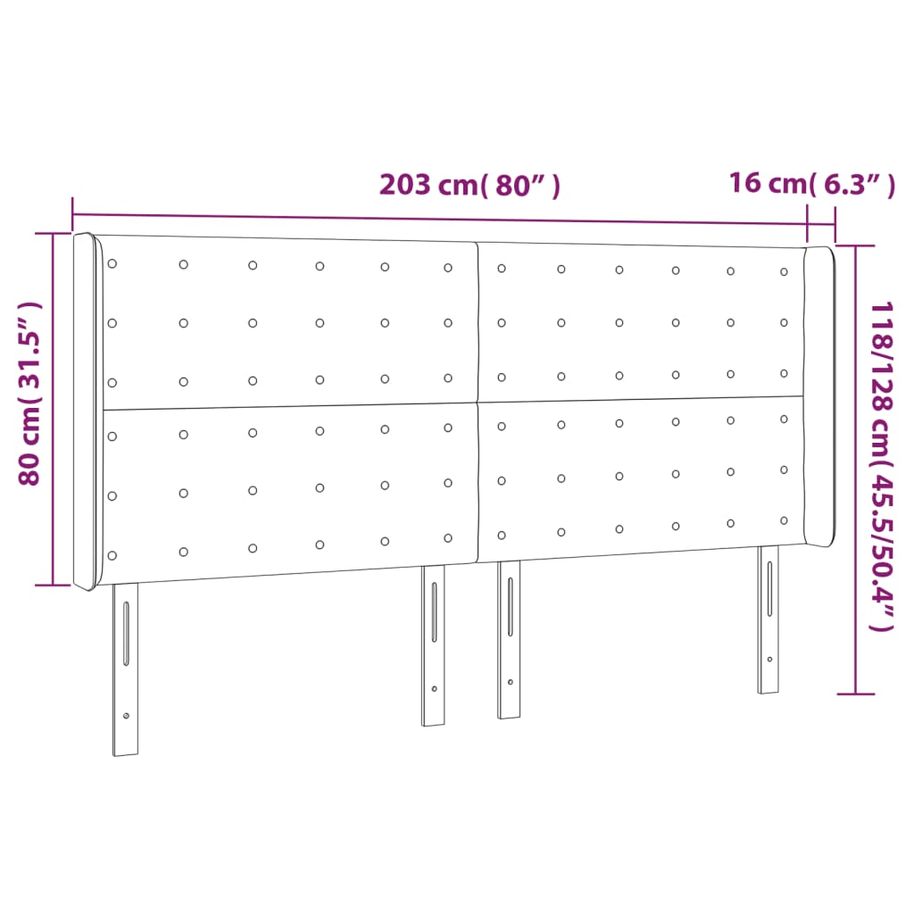 Uzglavlje s ušima svjetlosivo 203x16x118/128 cm baršunasto