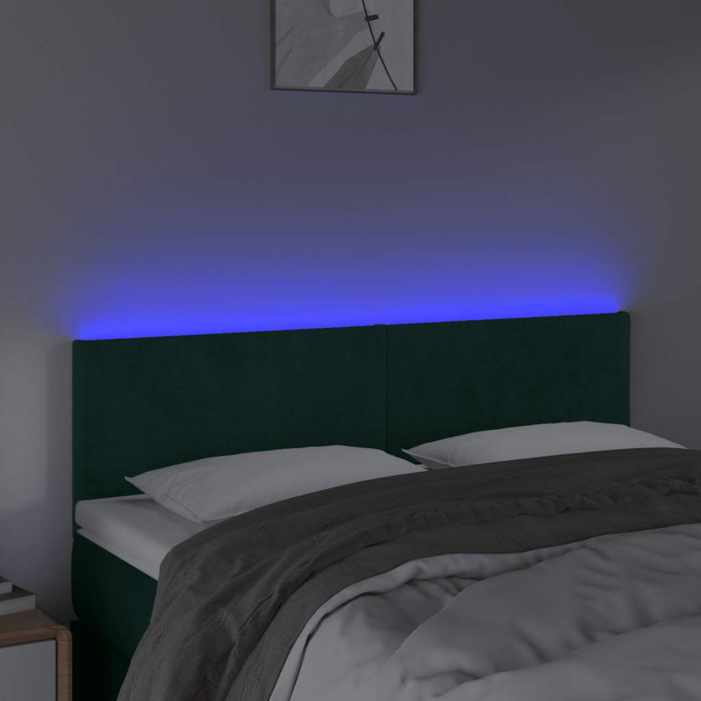 LED uzglavlje tamnozeleno 144x5x78/88 cm baršunasto