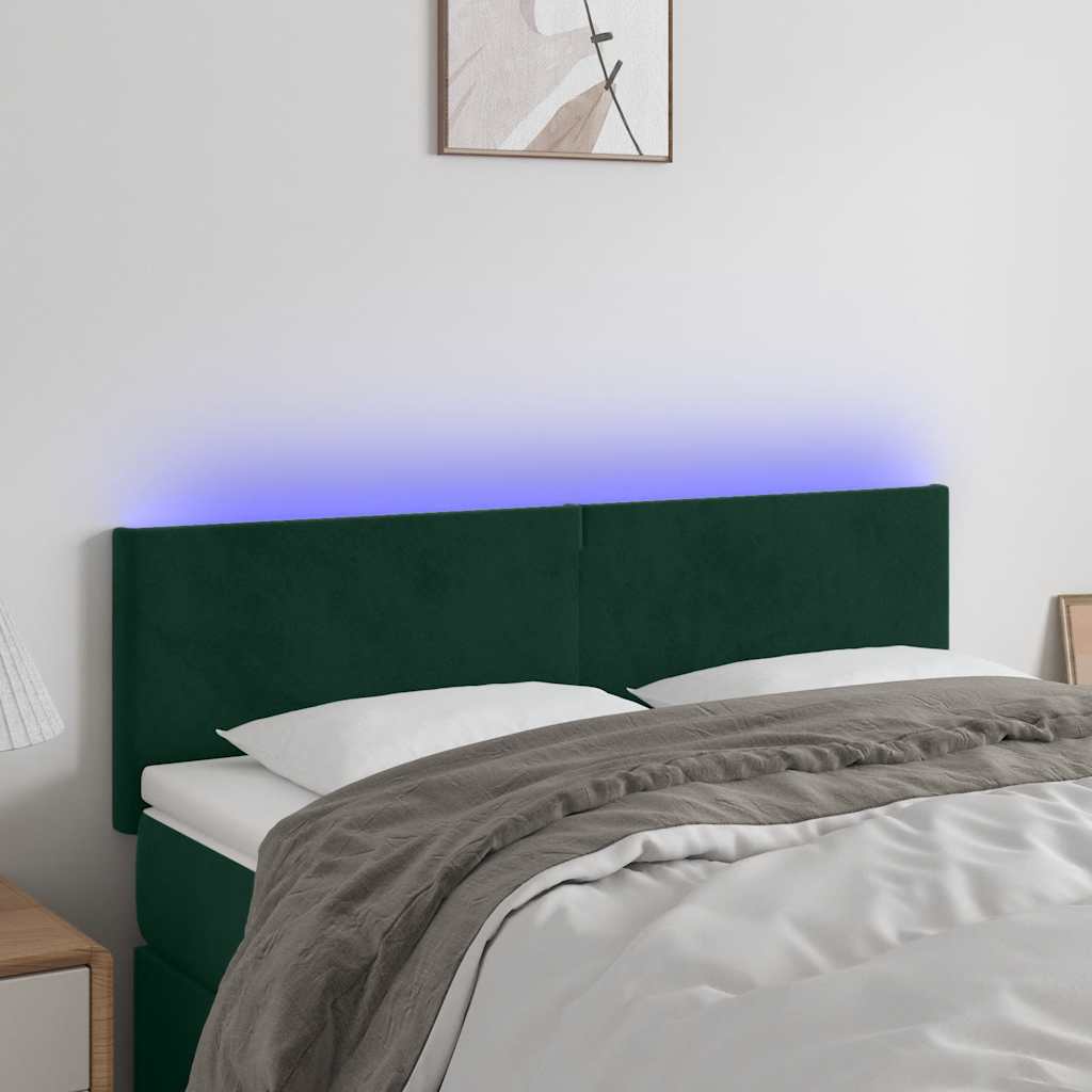 LED uzglavlje tamnozeleno 144x5x78/88 cm baršunasto