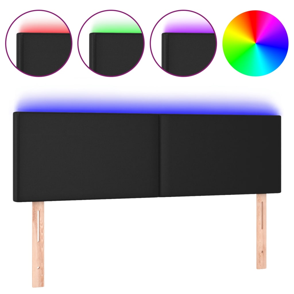 LED uzglavlje crno 144 x 5 x 78/88 cm od umjetne kože
