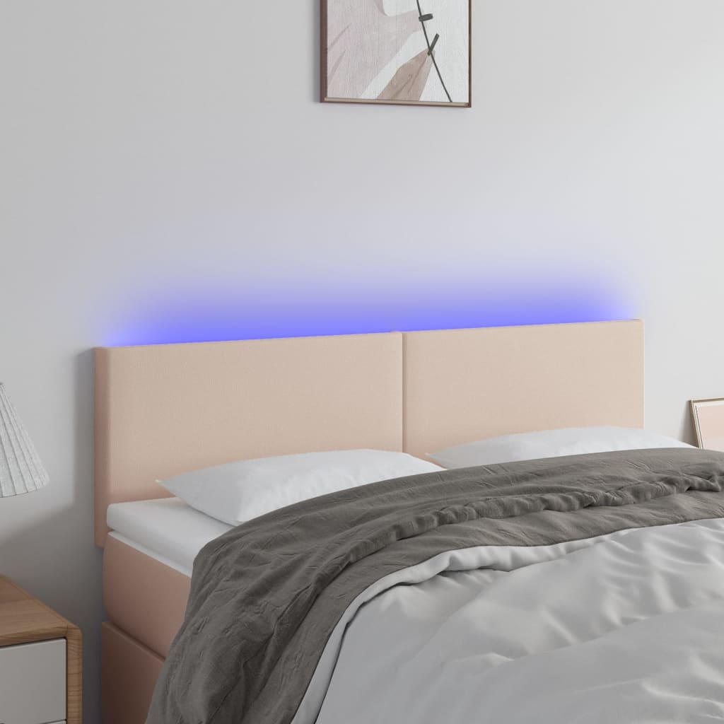 LED uzglavlje boja cappuccina 144 x 5 x 78/88cm od umjetne kože