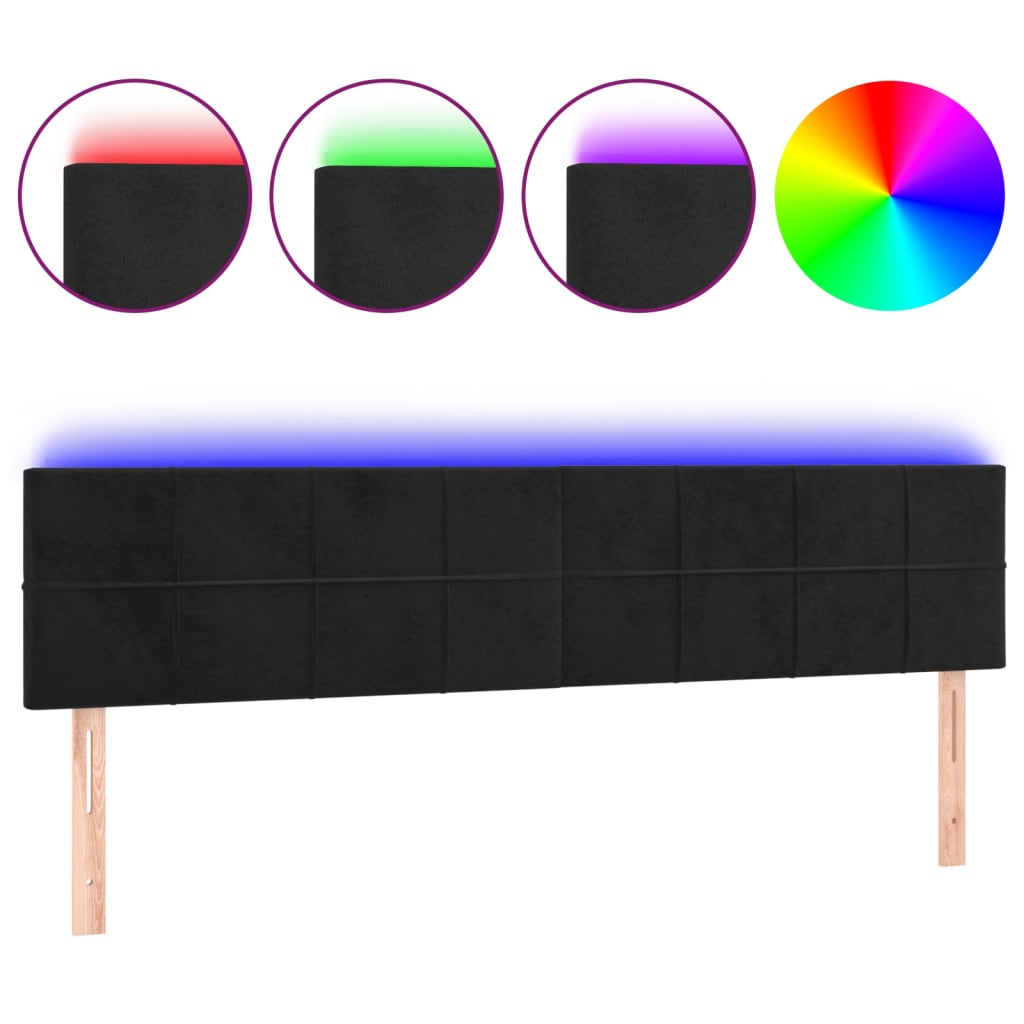 LED uzglavlje crno 200x5x78/88 cm baršunasto