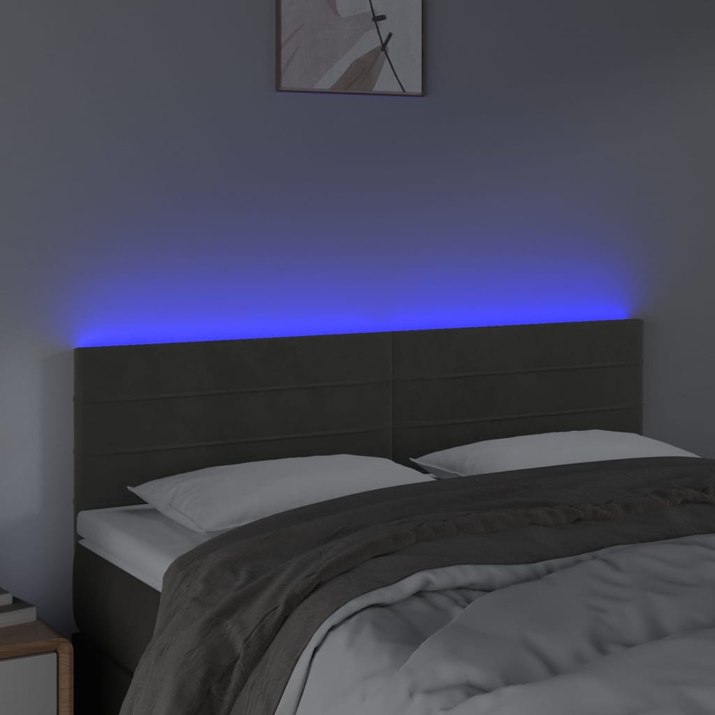 LED uzglavlje tamnosivo 144x5x78/88 cm baršunasto