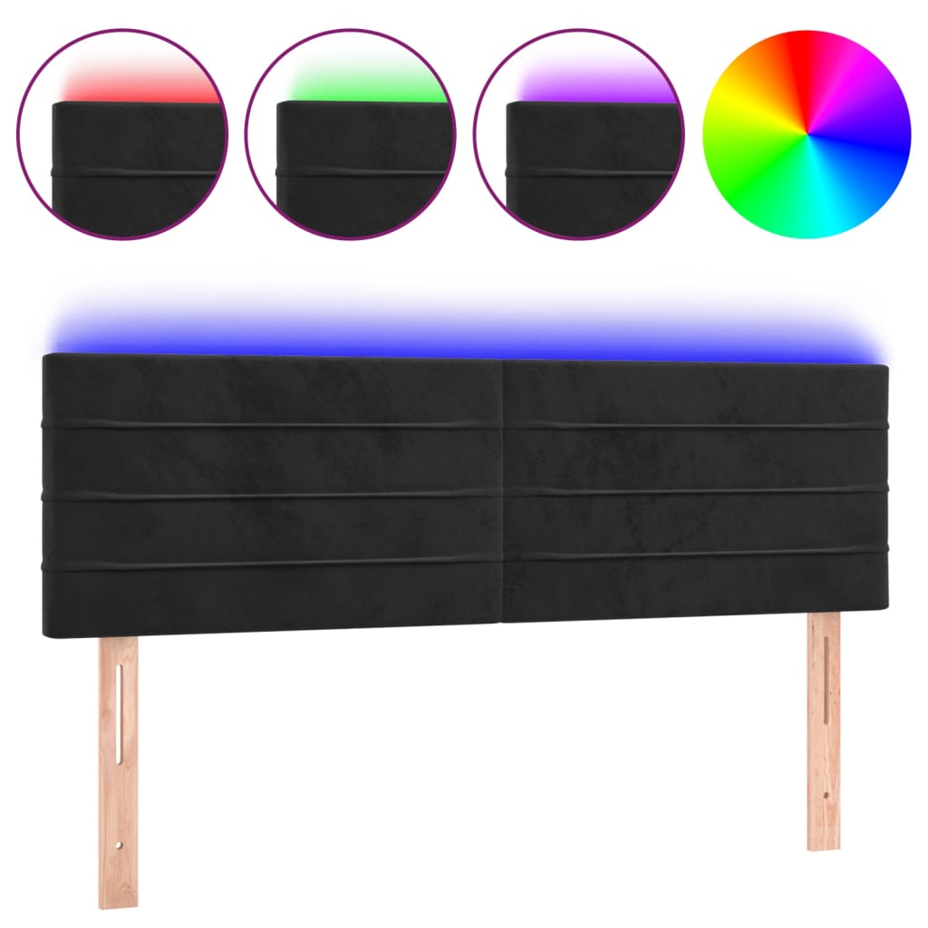 LED uzglavlje crno 144x5x78/88 cm baršunasto