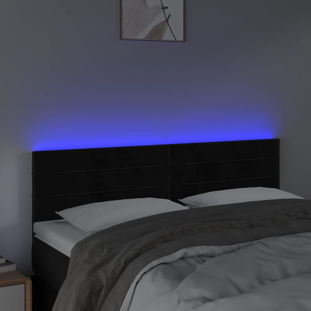 LED uzglavlje crno 144x5x78/88 cm baršunasto