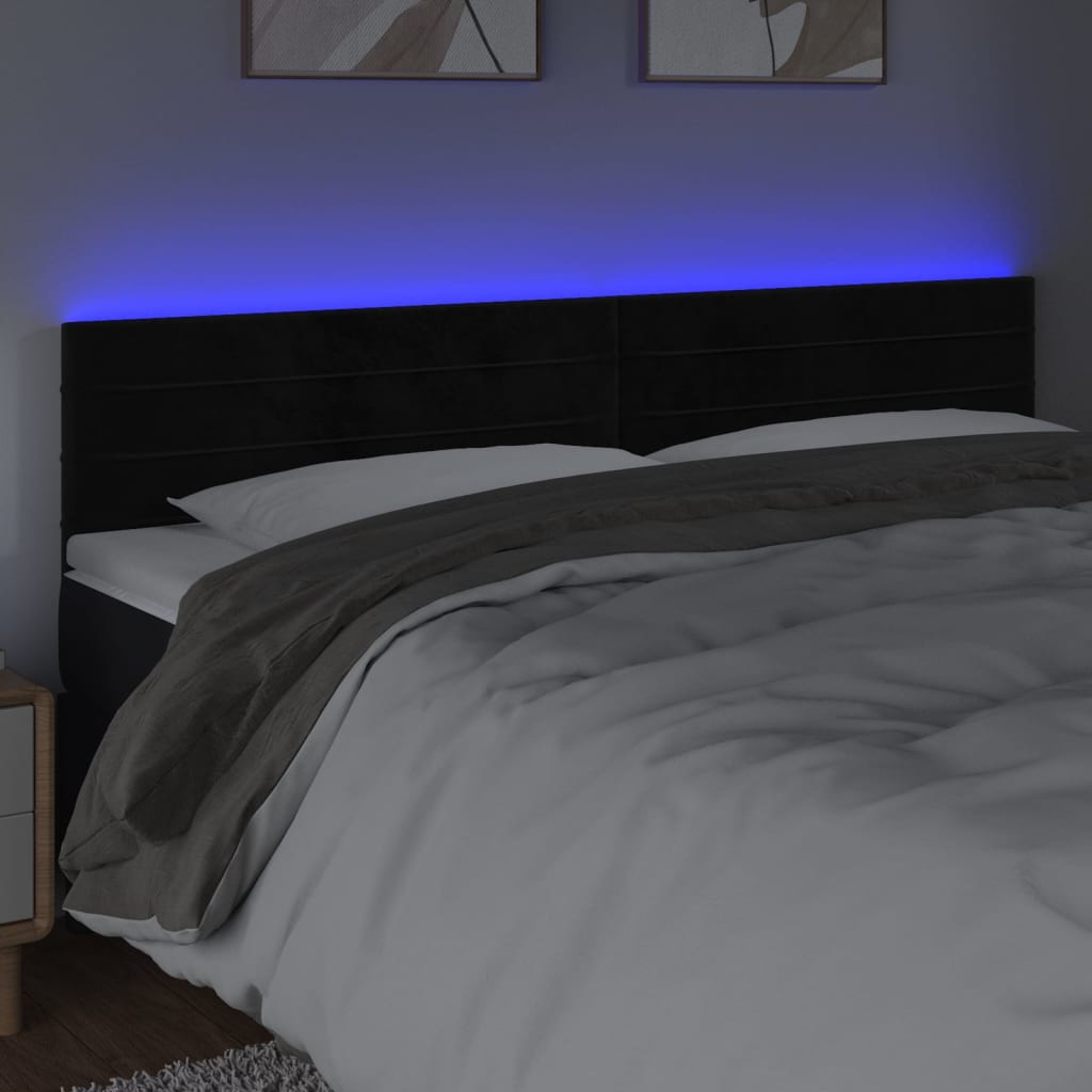 LED uzglavlje crno 160x5x78/88 cm baršunasto