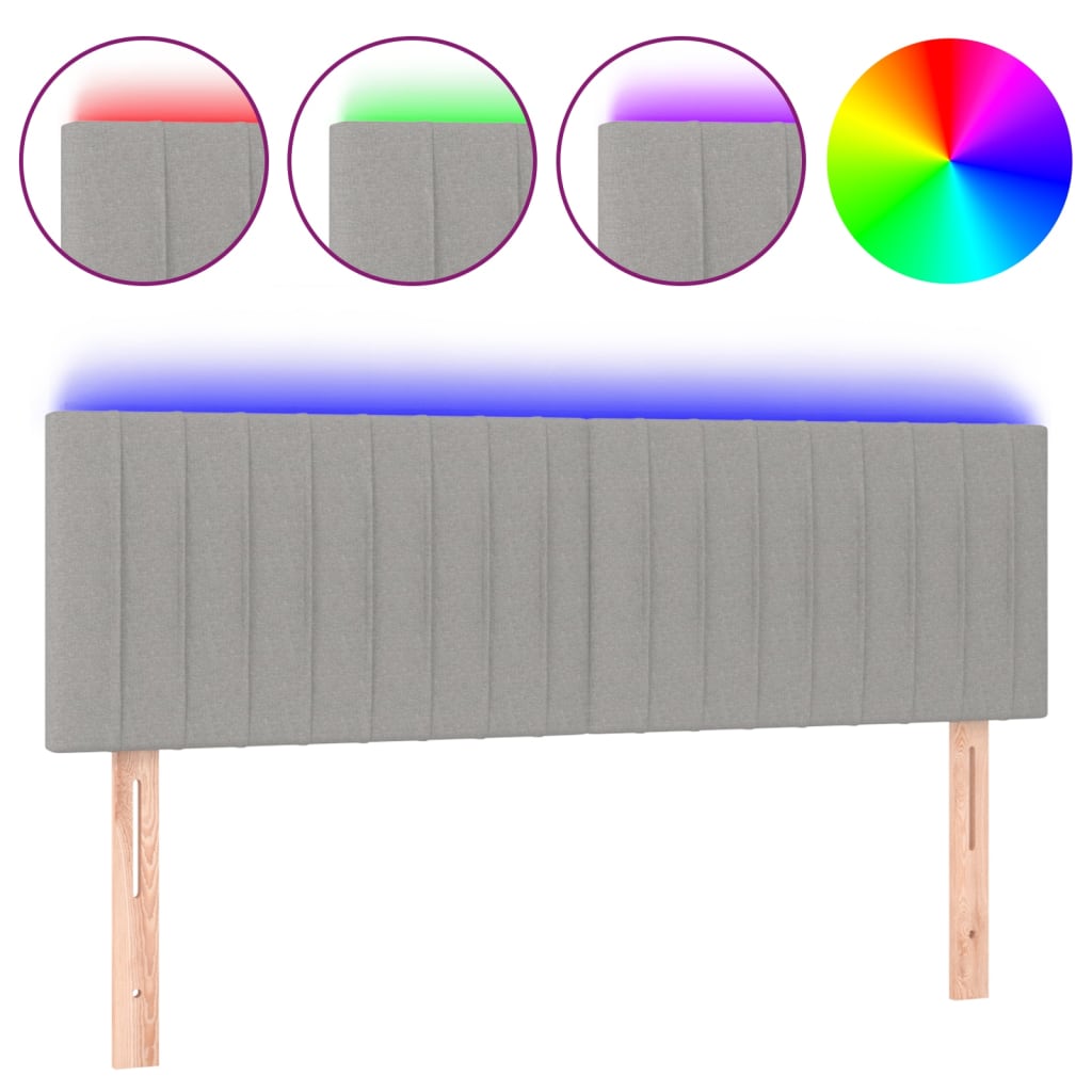 LED uzglavlje svjetlosivo 144 x 5 x 78/88 cm od tkanine