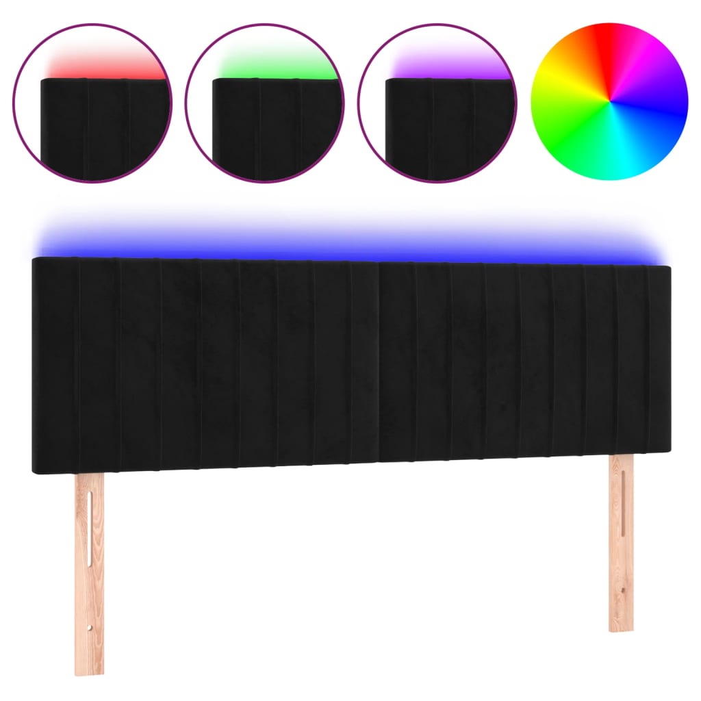 LED uzglavlje crno 144x5x78/88 cm baršunasto