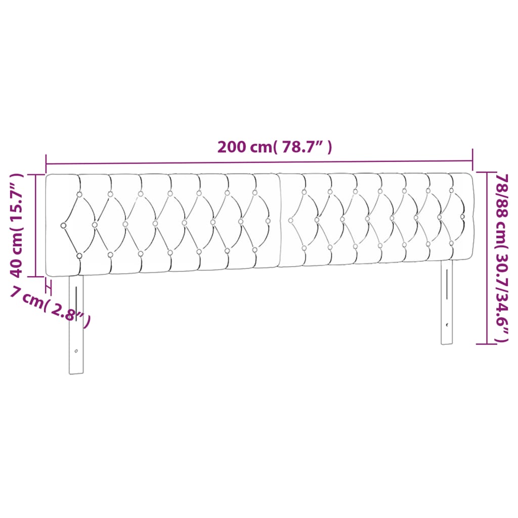 LED uzglavlje crno 200 x 7 x 78/88 cm od tkanine