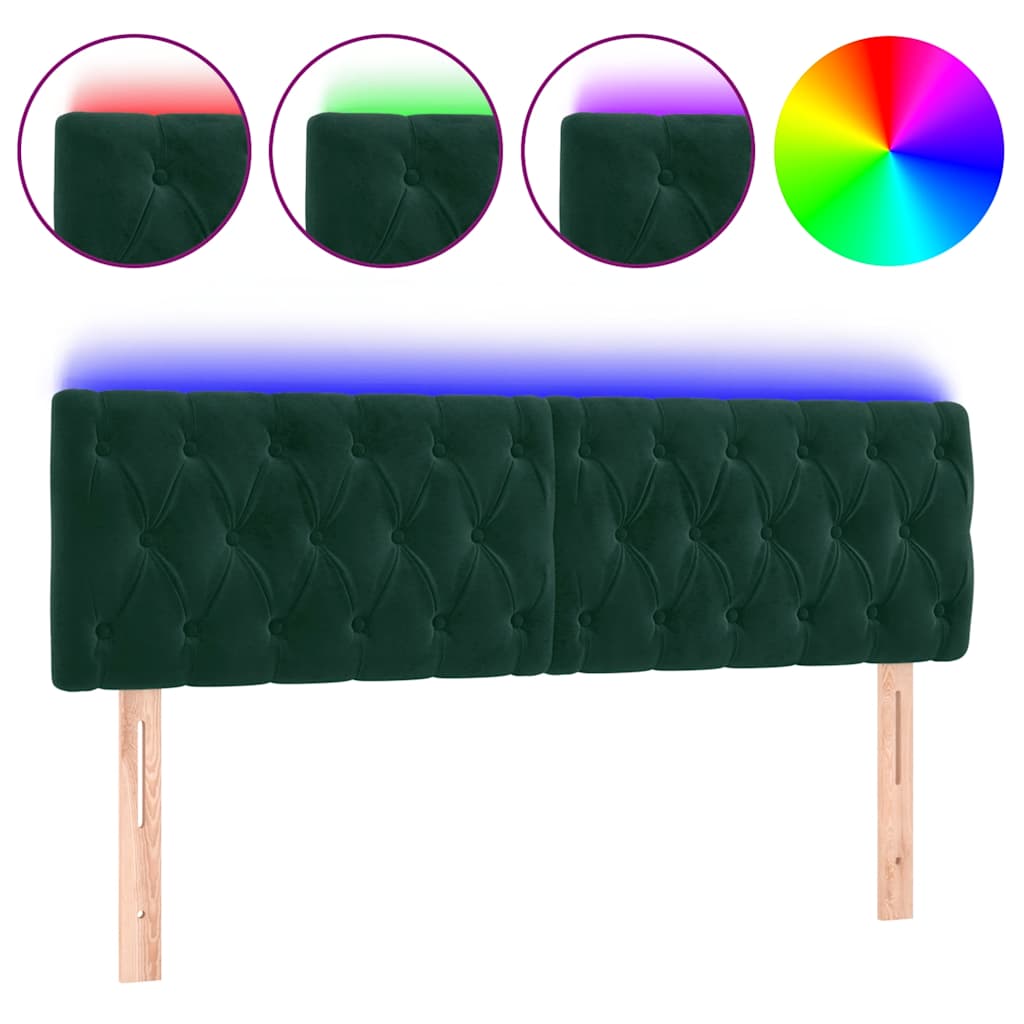 LED uzglavlje tamnozeleno 160x7x78/88 cm baršunasto