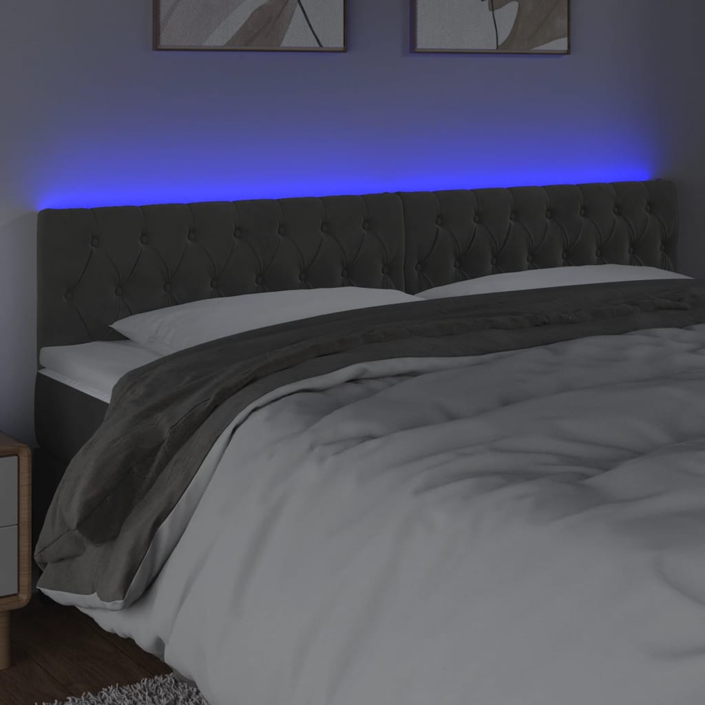 LED uzglavlje tamnosivo 200x7x78/88 cm baršunasto