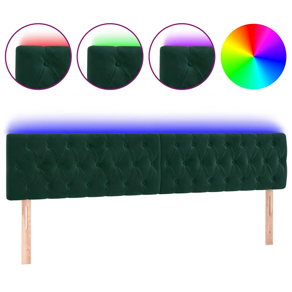 LED uzglavlje tamnozeleno 200x7x78/88 cm baršunasto