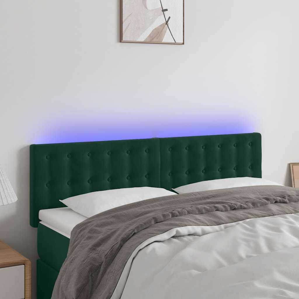 LED uzglavlje tamnozeleno 144x5x78/88 cm baršunasto