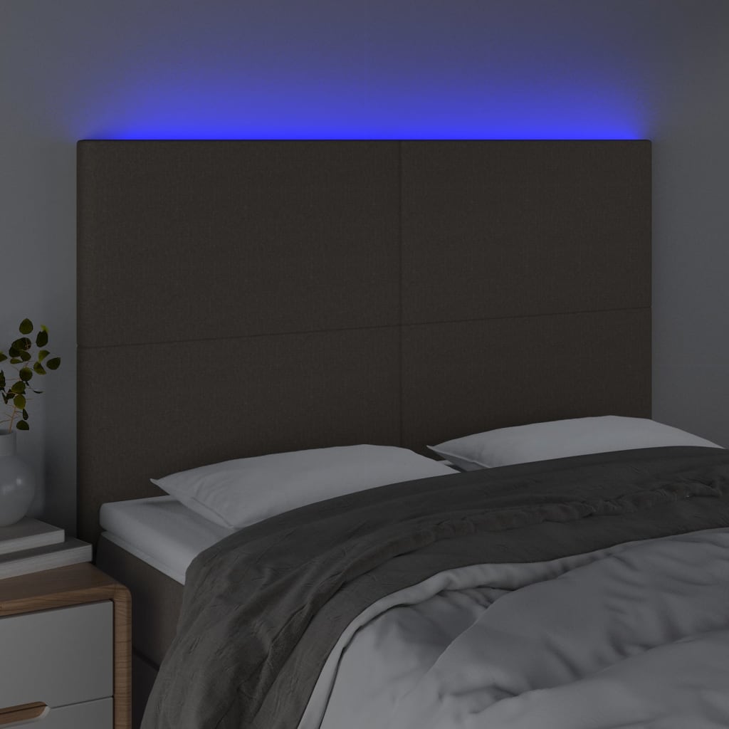 LED uzglavlje smeđesivo 144x5x118/128 cm od tkanine