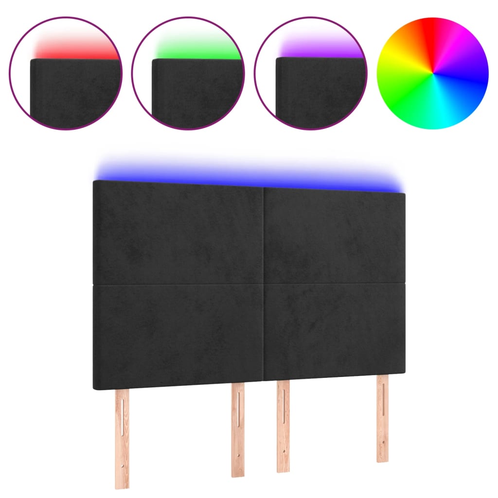 LED uzglavlje crno 144x5x118/128 cm baršunasto